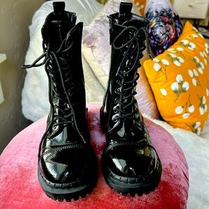 Jeffrey Campbell Vegan patent leather black combat boots size 6